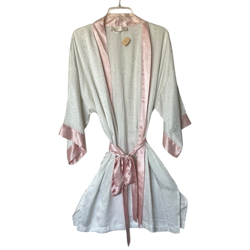 Vintage Victorias Secret White Pink Silky Satiny Deadstock Robe